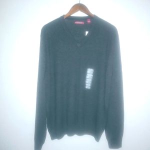 Axist XL Mens Pullover Cotton Blend V-Neck Long Sleeved Charcoal Sweater